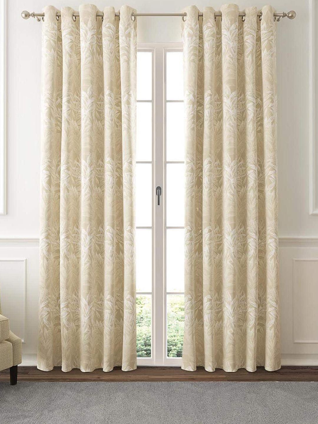 GM Mirage Brown & White 2 Pieces Floral Room Darkening Door Curtain-picture-11