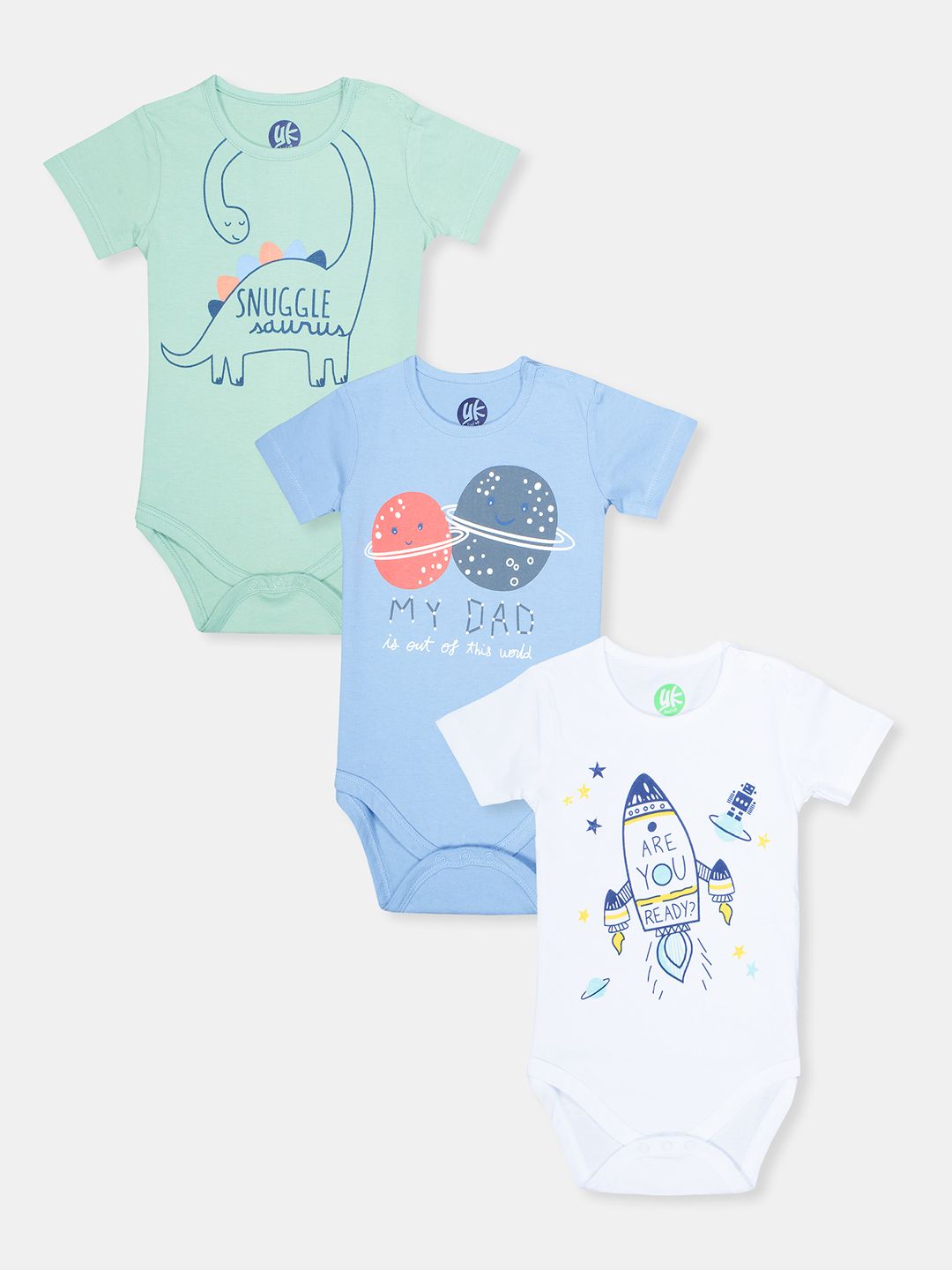 YK Boys Pack Of 3 Printed Cotton Rompers-picture-20