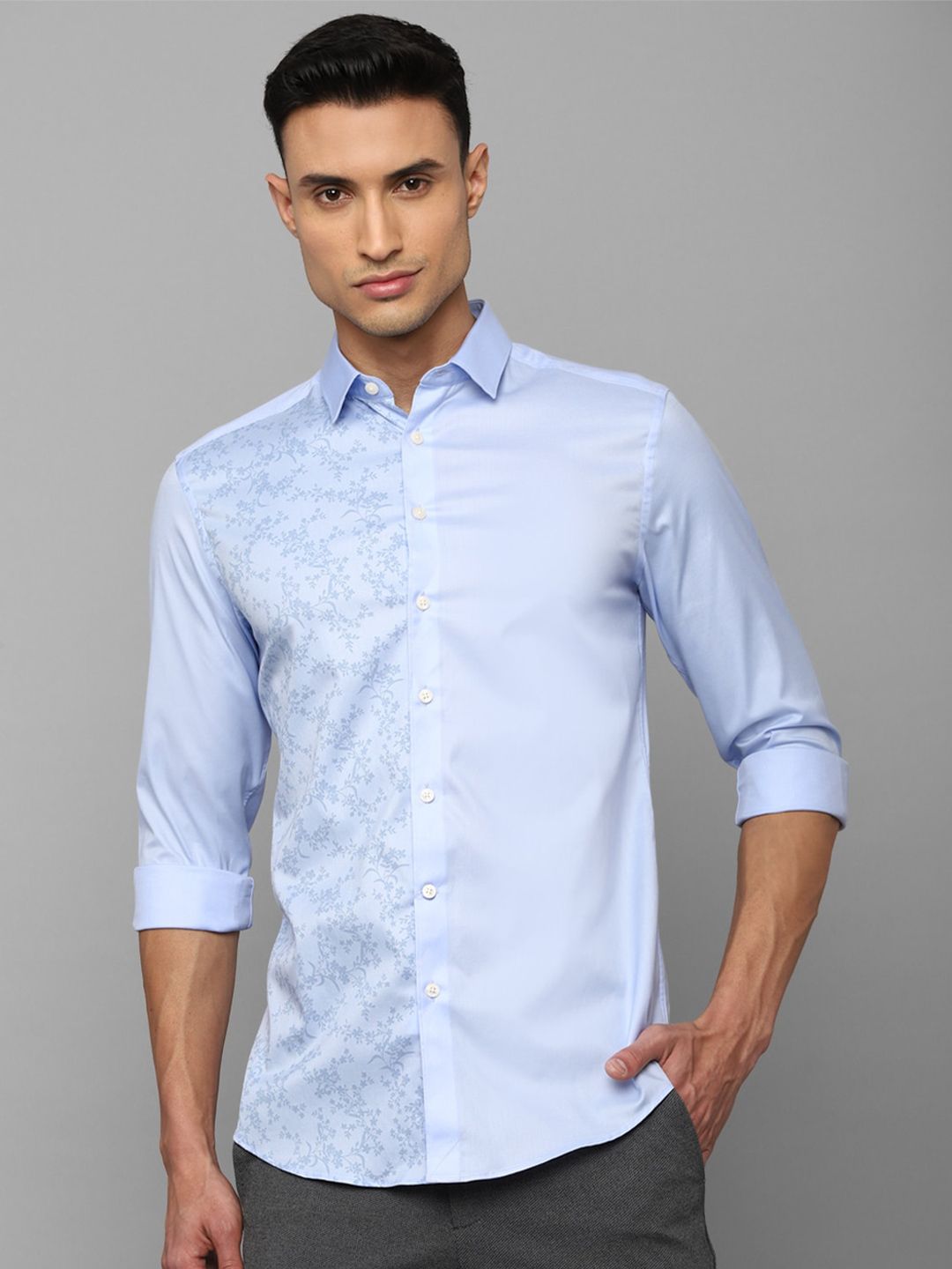 Louis Philippe Blue Cotton Slim Fit Formal Shirt