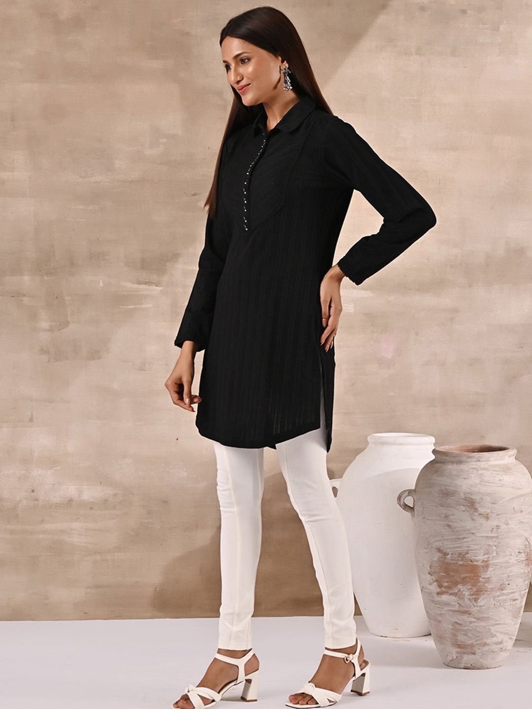 Buy Lakshita Lakshita Wool Woven Design Shirt Collar Kurti at Redfynd