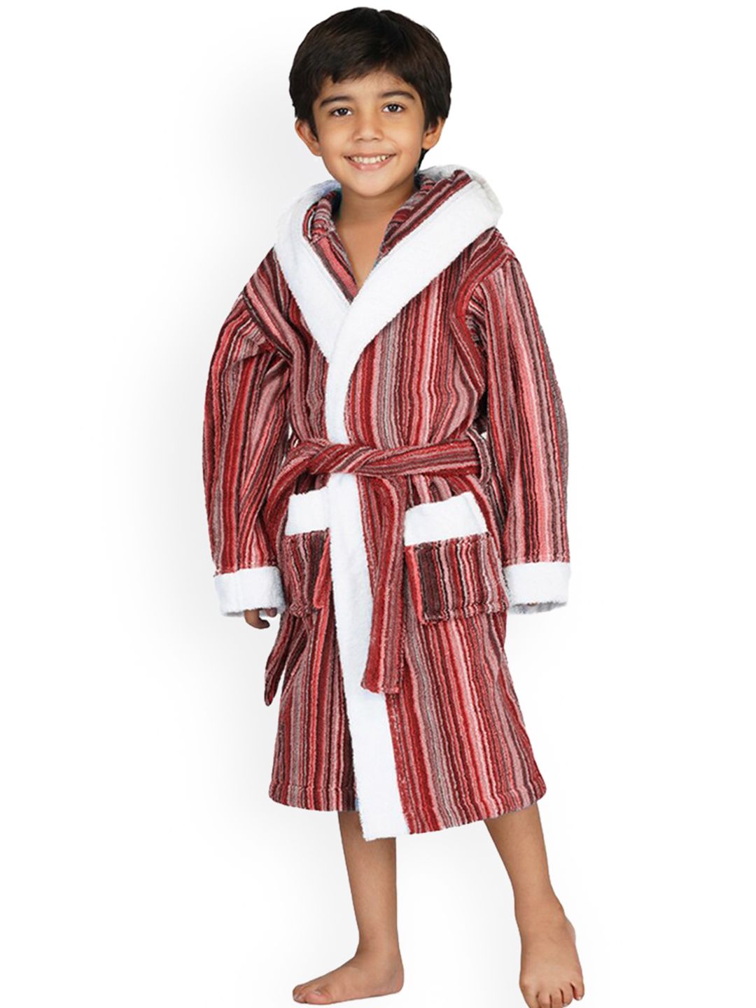 RANGOLI Kids Striped 400 GSM Pure Cotton Bath Robe With Belt-image-23
