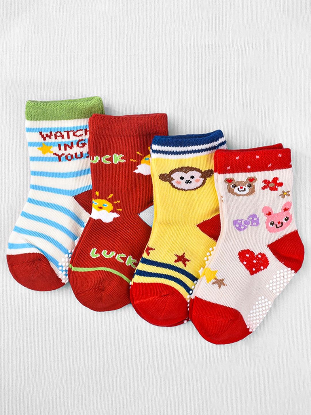 Moms Home Infants Pack of 4 Organic Cotton Patterned Ankle Length Socks-picture-15