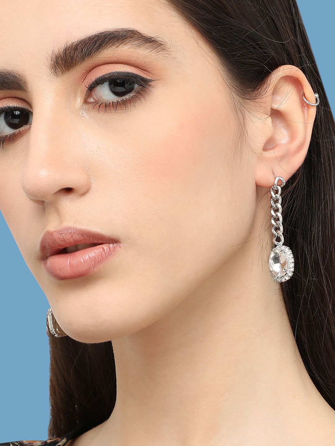 SOHI Silver-Plated Contemporary Drop Earrings-picture-40