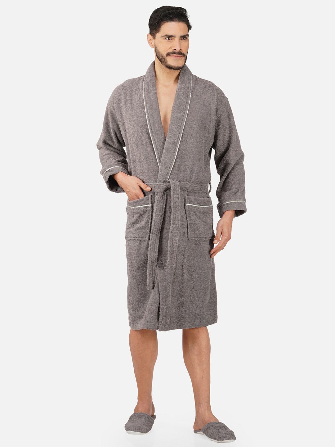 RANGOLI 500 GSM Pure Cotton Bath Robe With Room Slippers-image-23