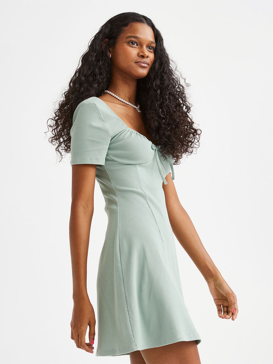 Tie-detail Ribbed Dress