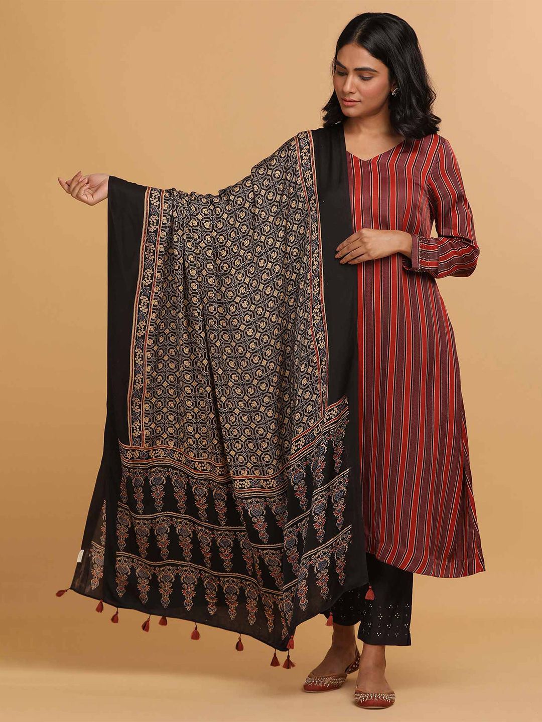 folk song W The Folksong Collection - Ethnic Motifs Printed Viscose Rayon Dupatta-picture-36