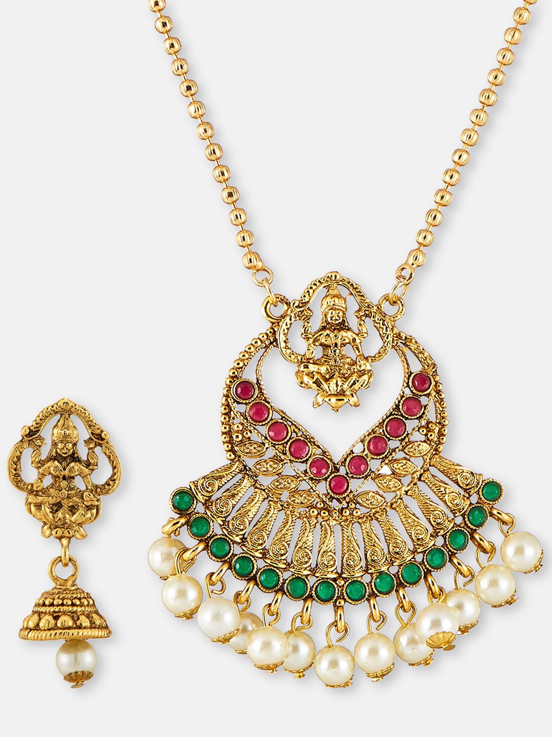 ATIBELLE Gold-Plated Stones Studded & Beaded Jewellery Set