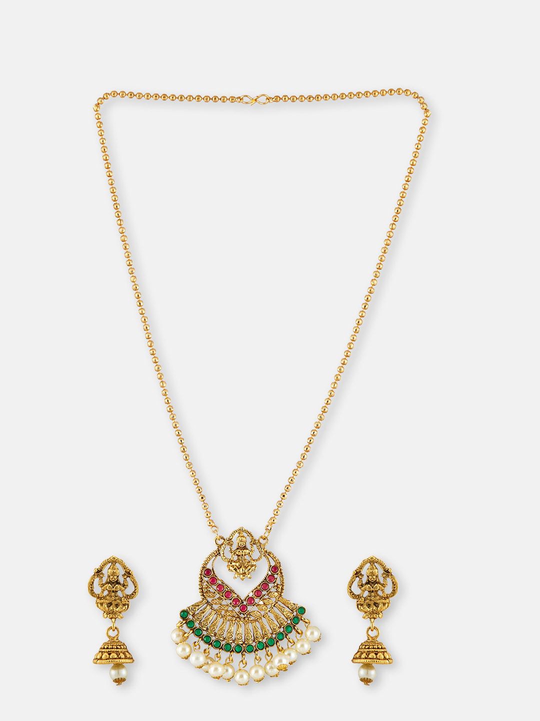 ATIBELLE Gold-Plated Stones Studded & Beaded Jewellery Set