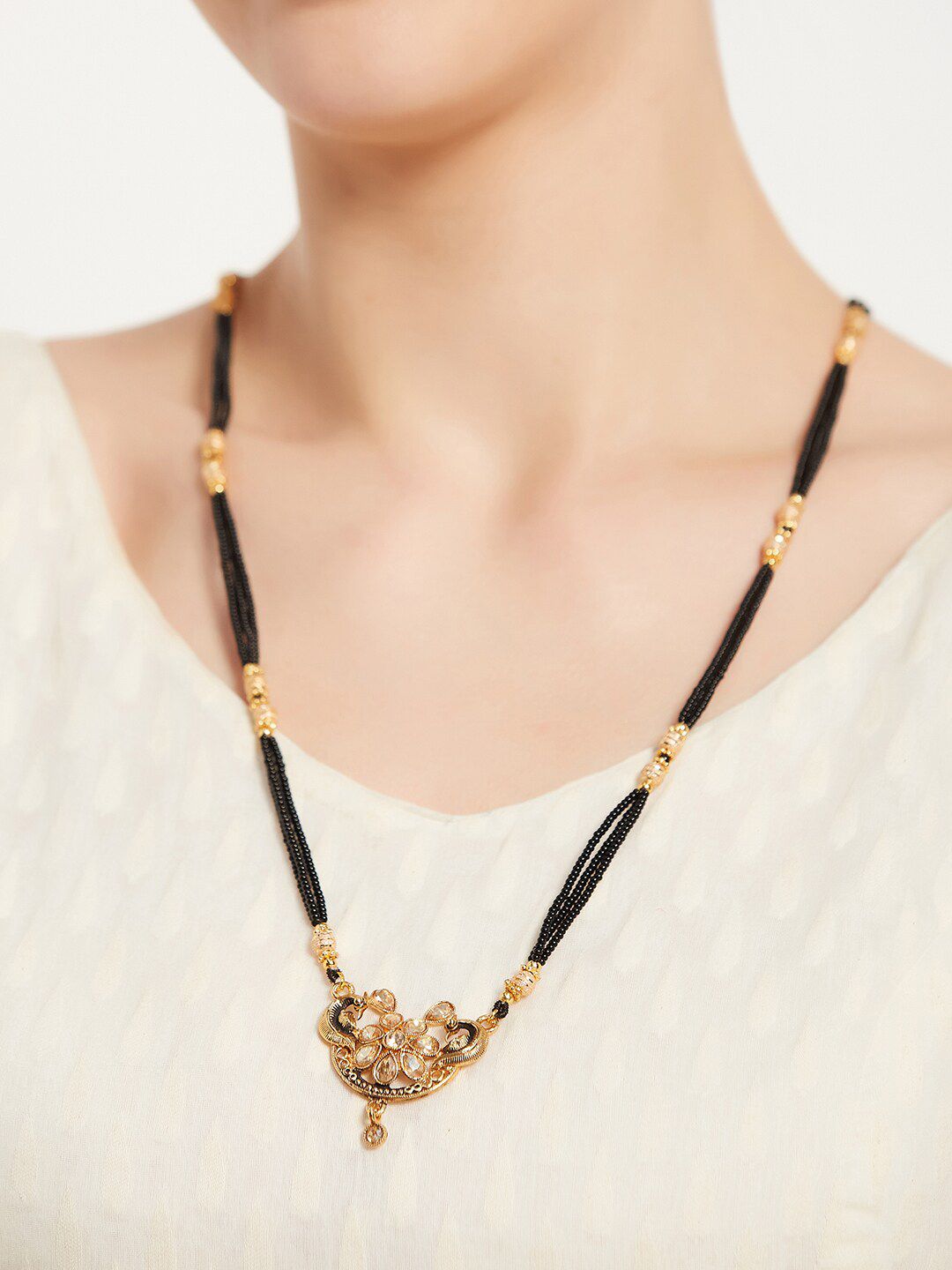 ATIBELLE Gold-Plated Stone-Studded & Beaded Mangalsutra