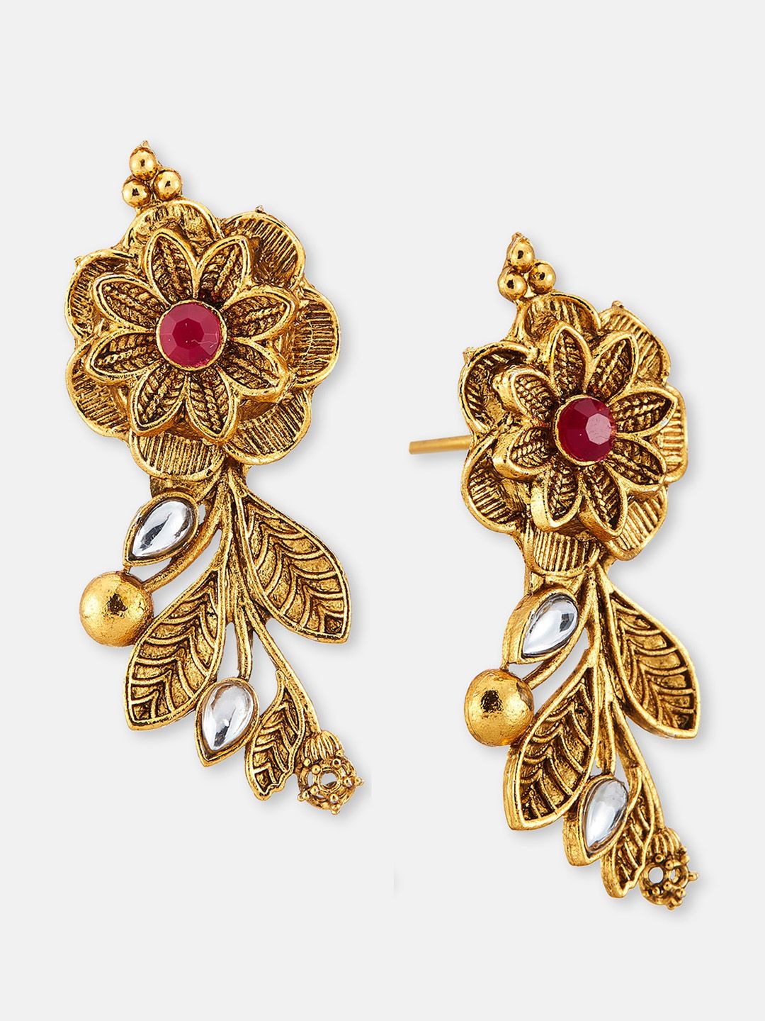 ATIBELLE Gold-Plated Stone-Studded & Beaded Floral Shaped Jewellery Set