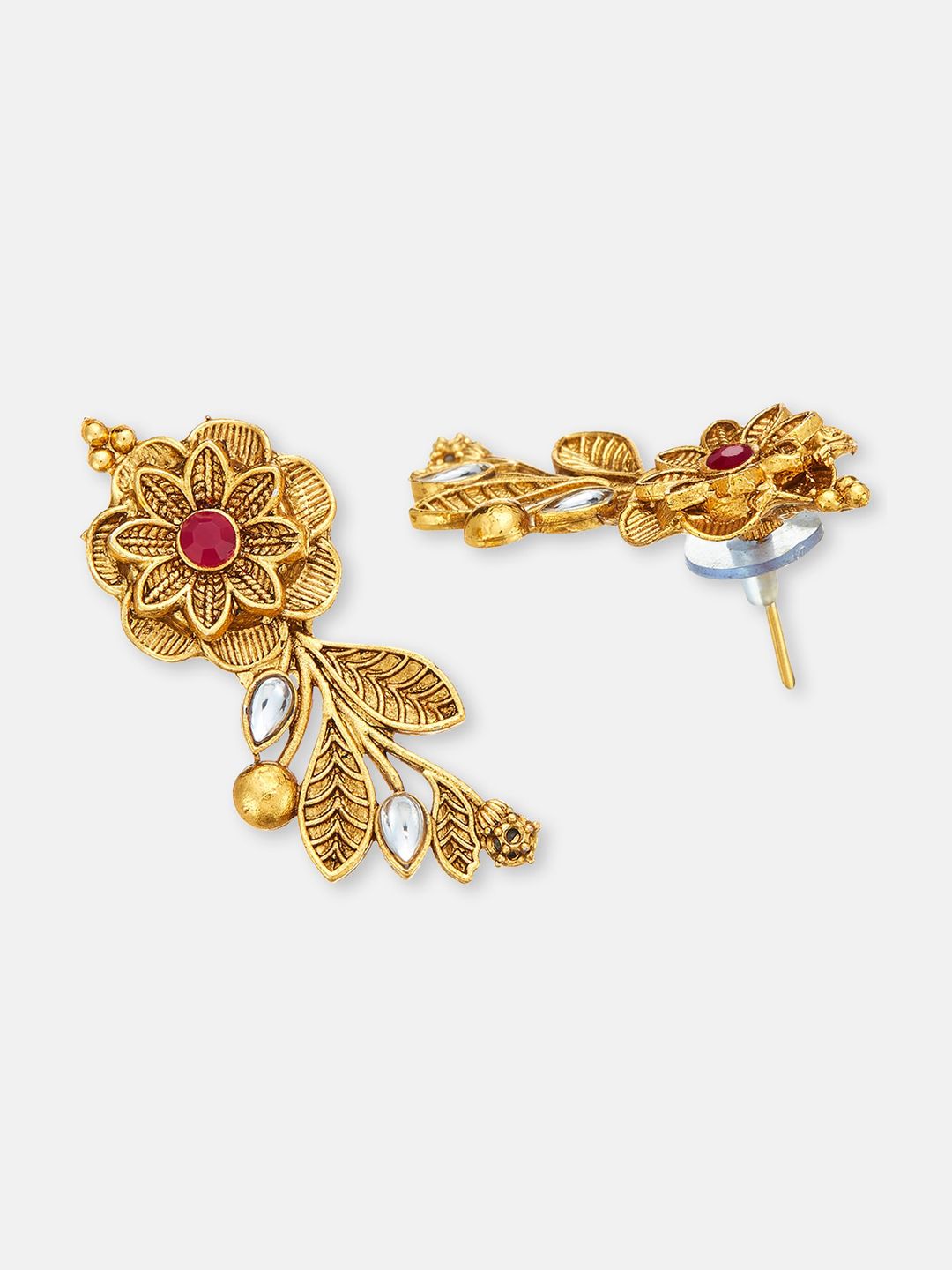 ATIBELLE Gold-Plated Stone-Studded & Beaded Floral Shaped Jewellery Set