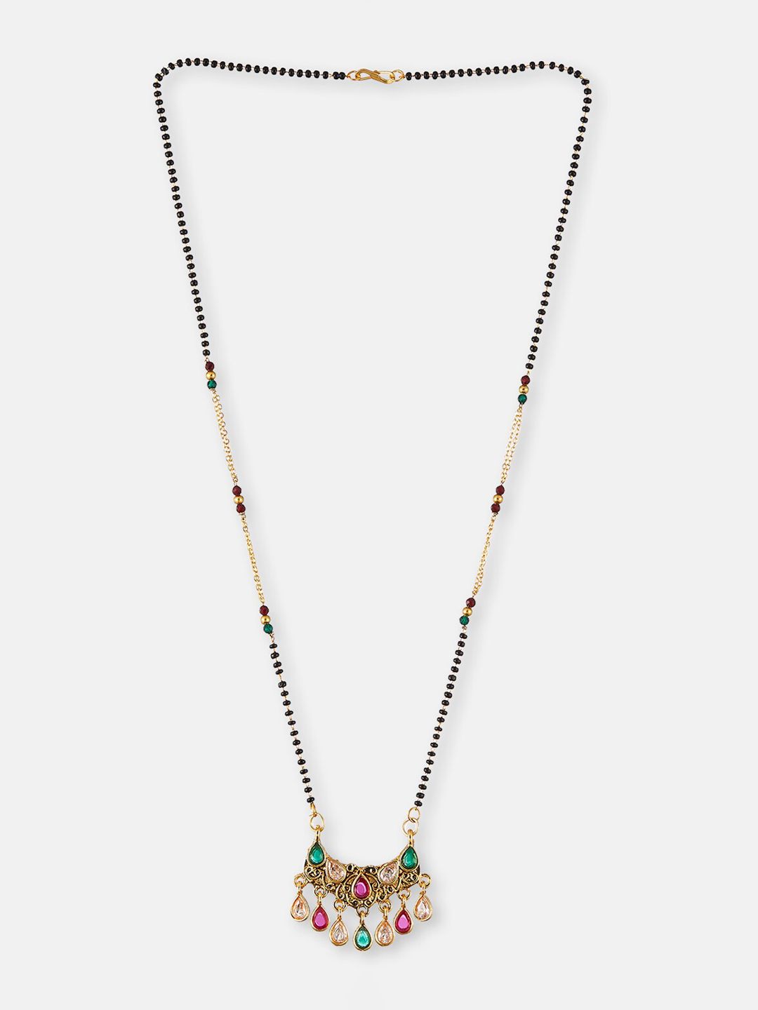 ATIBELLE Gold-Plated Stone-Studded & Beaded Mangalsutra