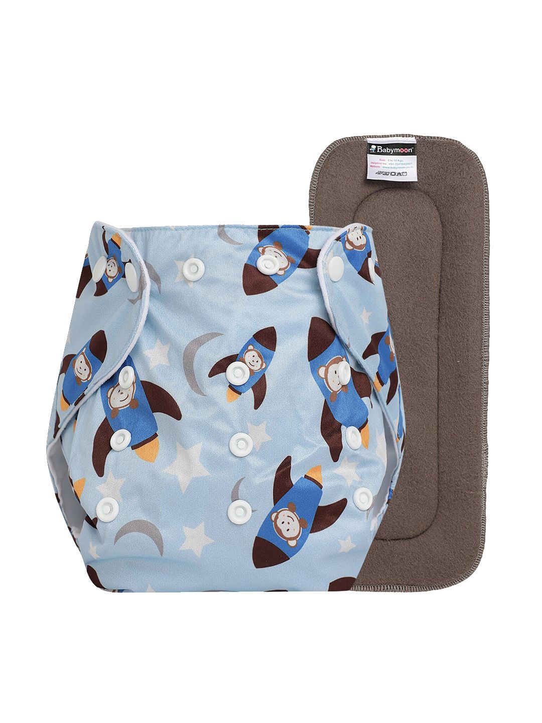 Babymoon Kids Printed Washable Adjustable Reusable Cloth Diaper with 1 Insert-picture-39