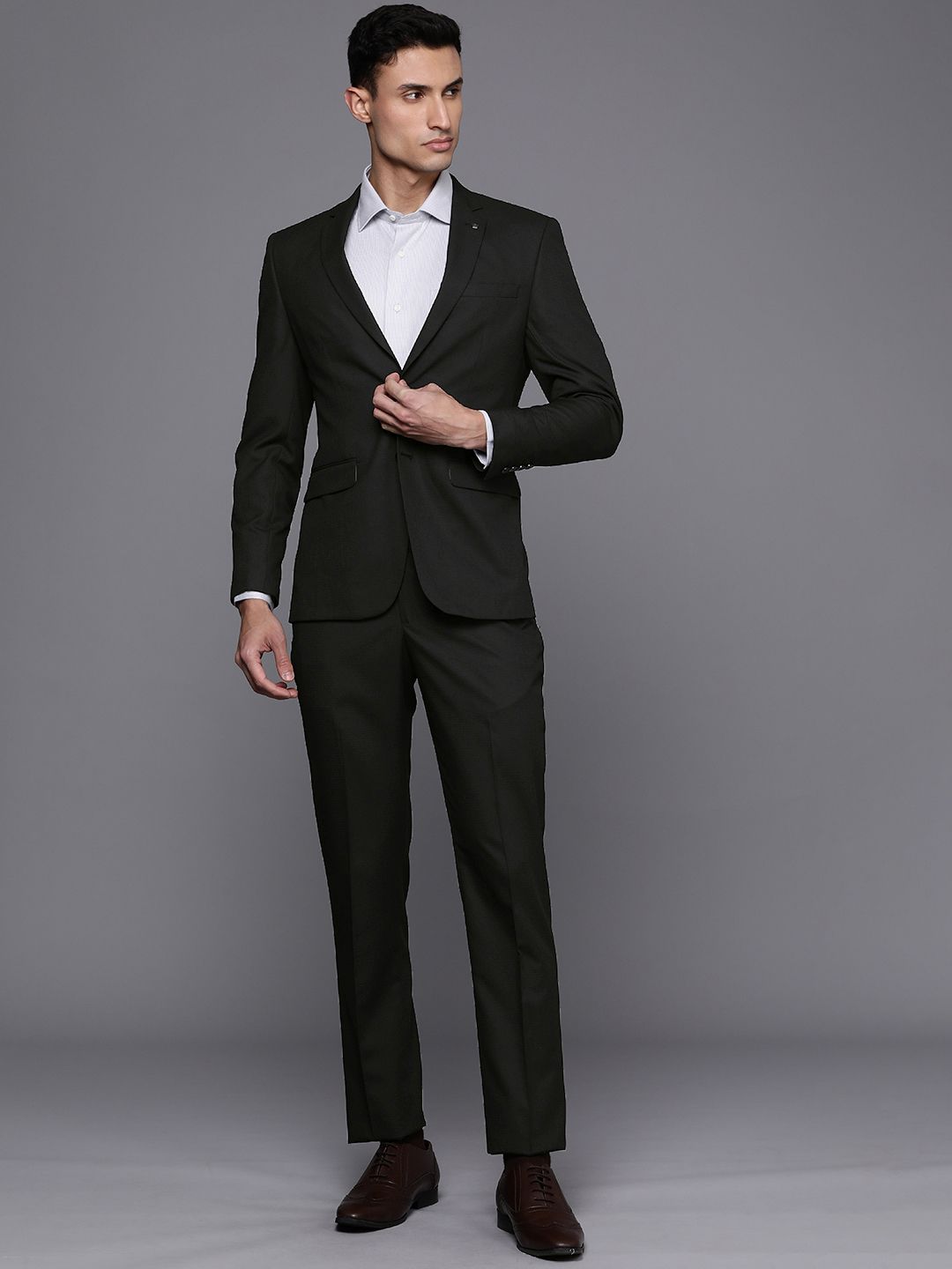 Louis Philippe Men Checked Slim-Fit Single-Breasted Two-Piece Formal Suit-image-45