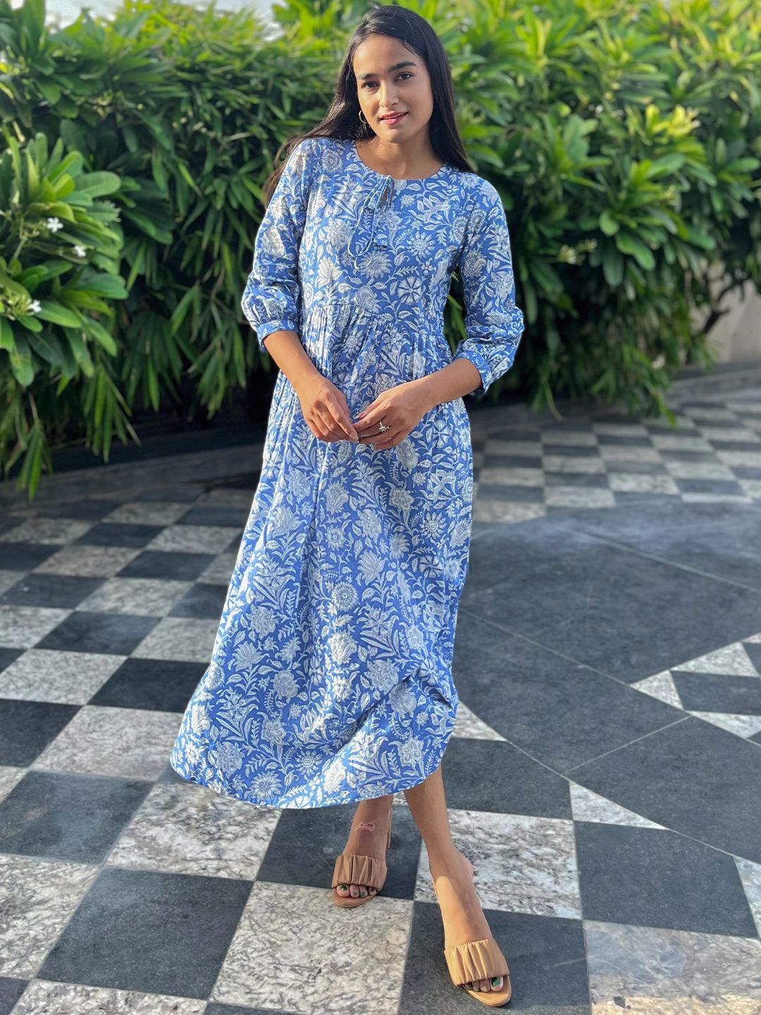 Libas Floral Tie-Up Neck Midi Ethnic Dress