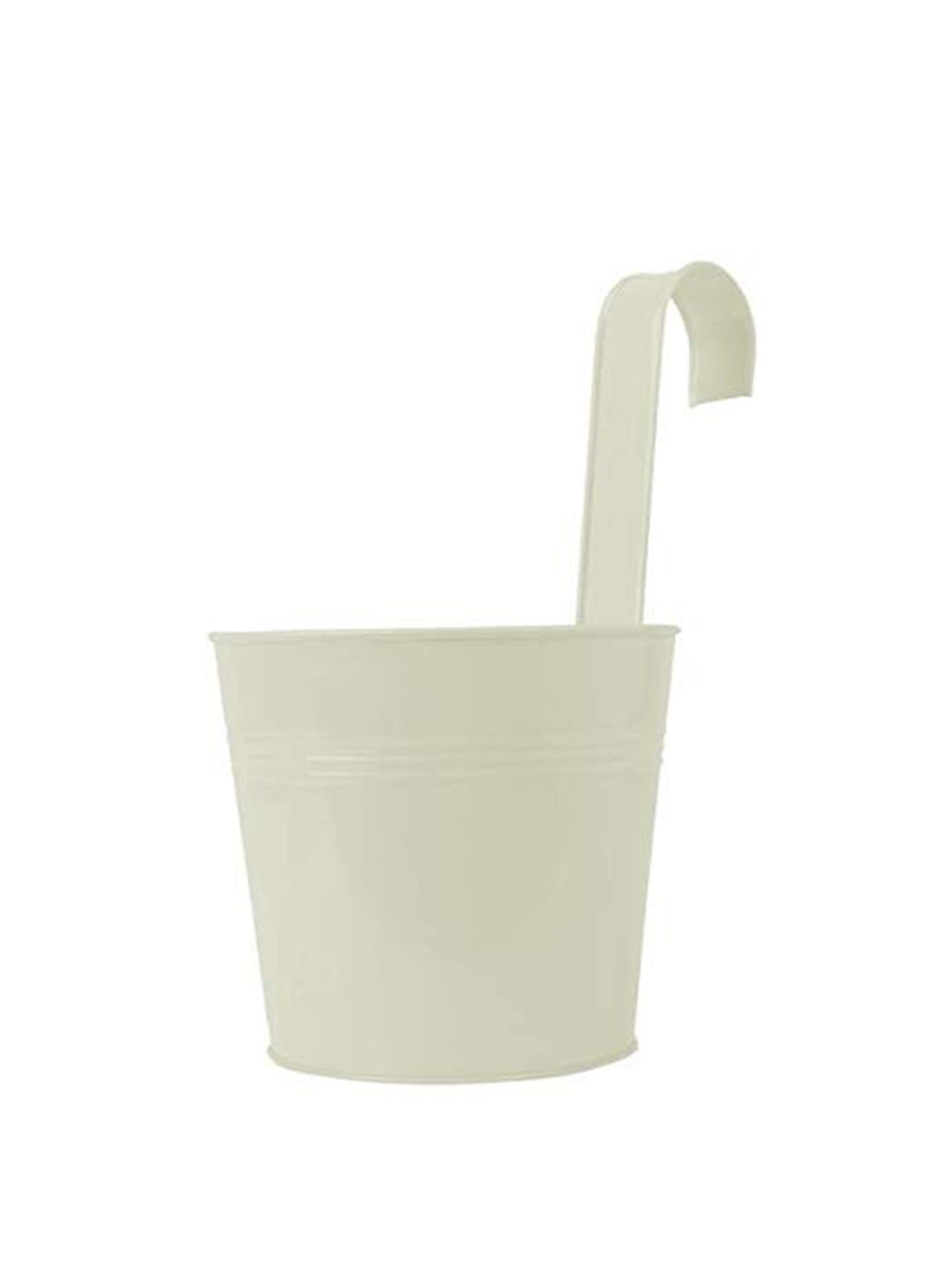 TRUSTBASKET Off White Plain Round Railing Metal Planter-image-47