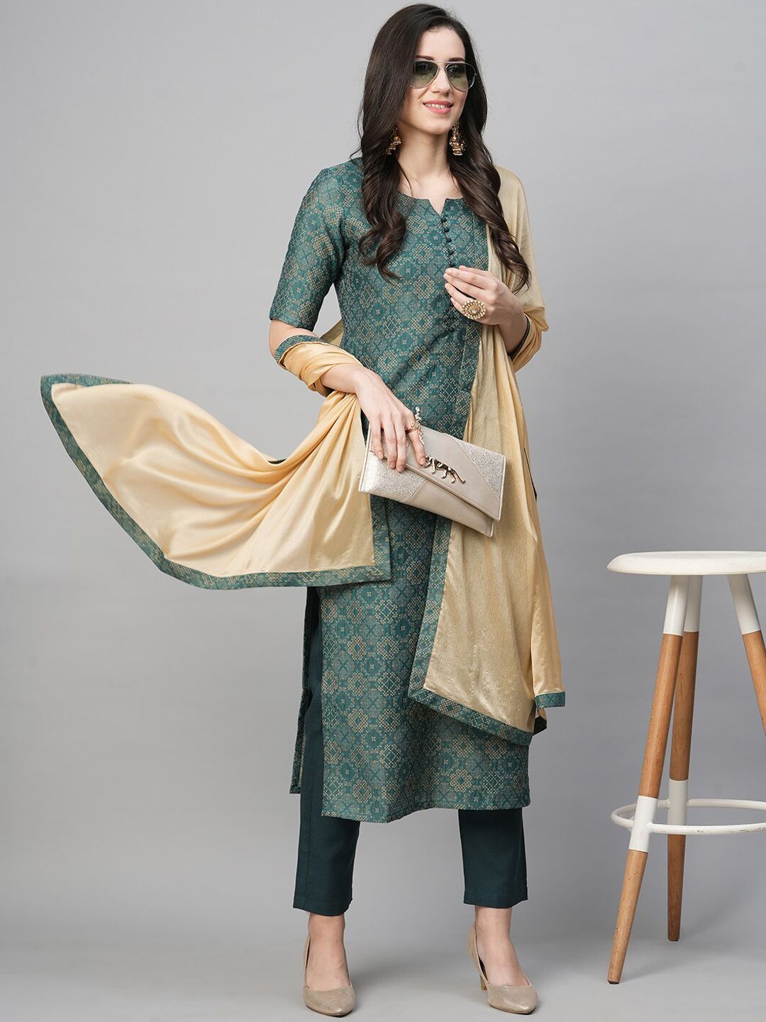 KALINI Ethnic Motifs Printed Kurta with Trousers & With Dupatta - Price ...