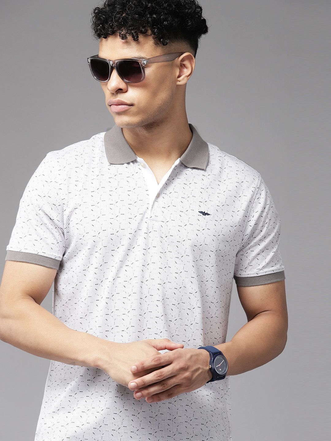 Park Avenue Men Geometric Print Polo Collar Slim Fit T-shirt-picture-29