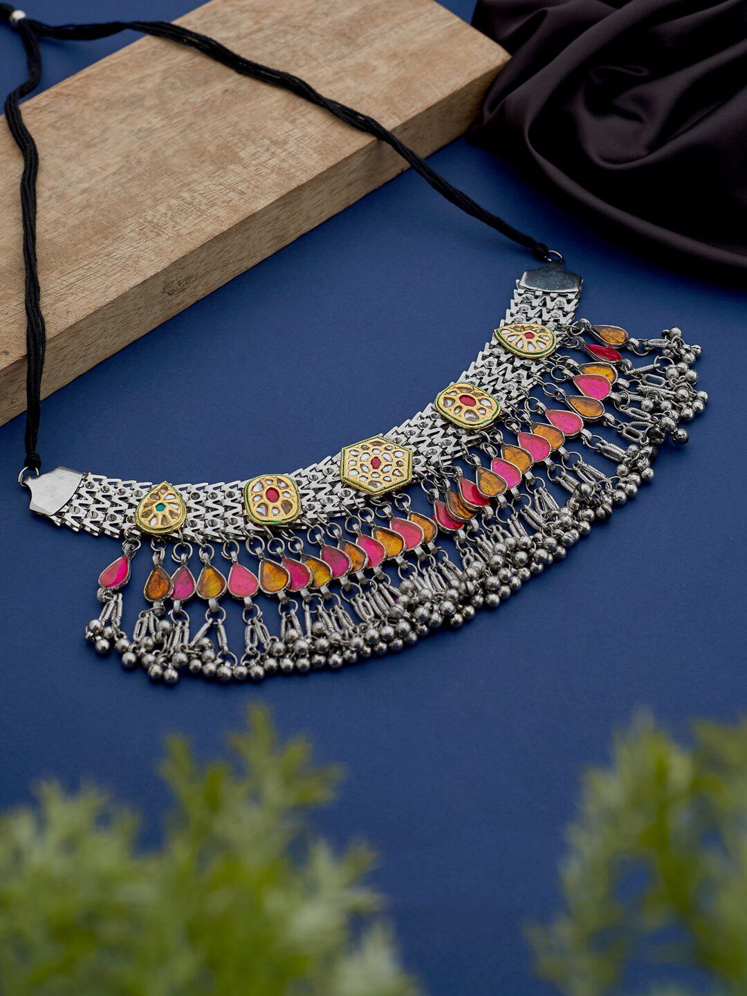 ATIBELLE German Silver-Plated Kundan Studded Necklace