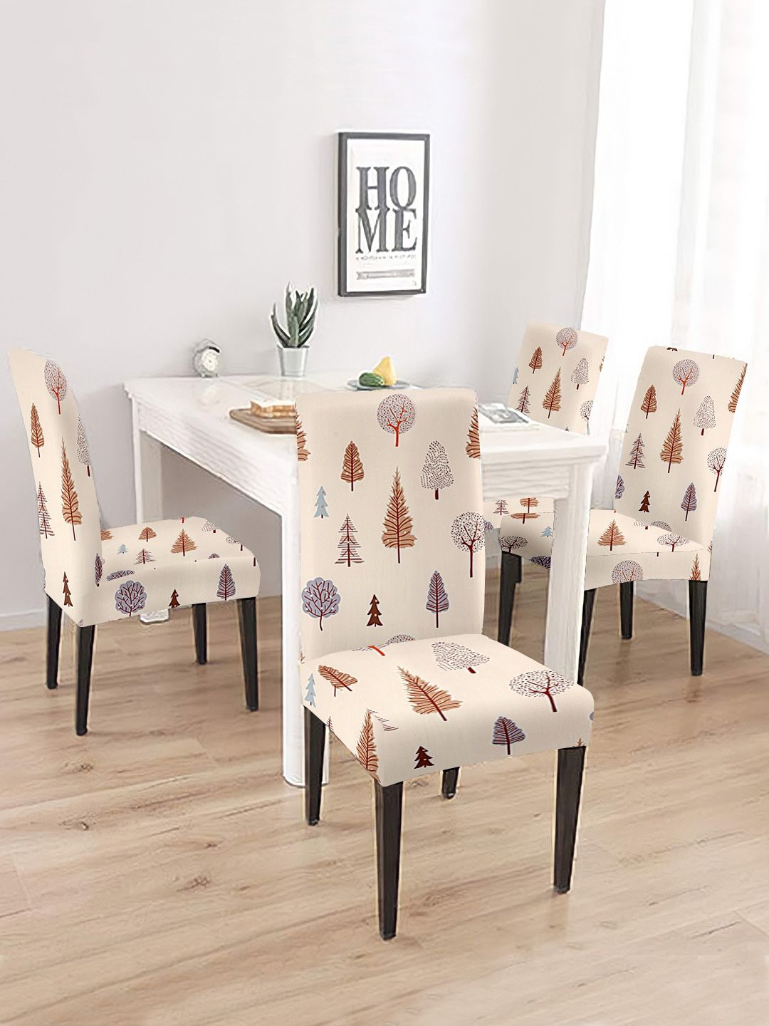 Cortina Beige & Brown 4 Pcs Printed Super Stretchable Chair Covers-picture-16
