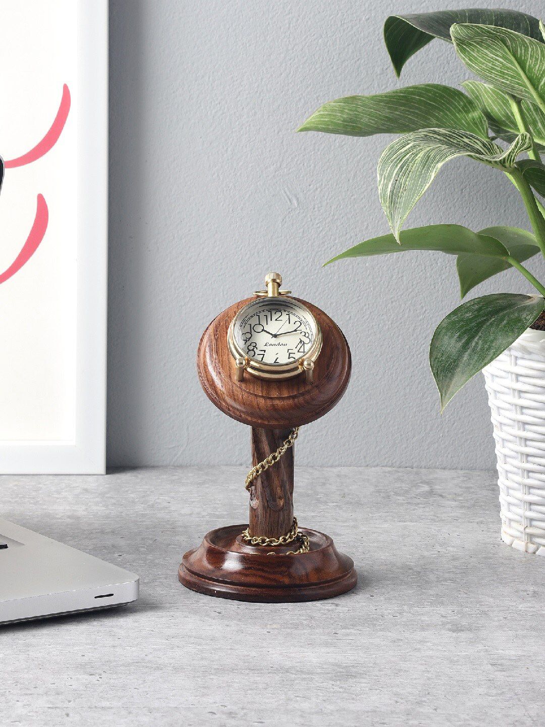 EXIM DECOR Brown & Gold-Toned Textured Abstract Shaped Vintage Table Clock-picture-51