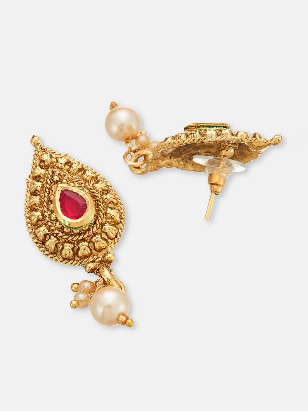 ATIBELLE Gold-Plated Stone-Studded & Pearl Beaded Jewellery Set