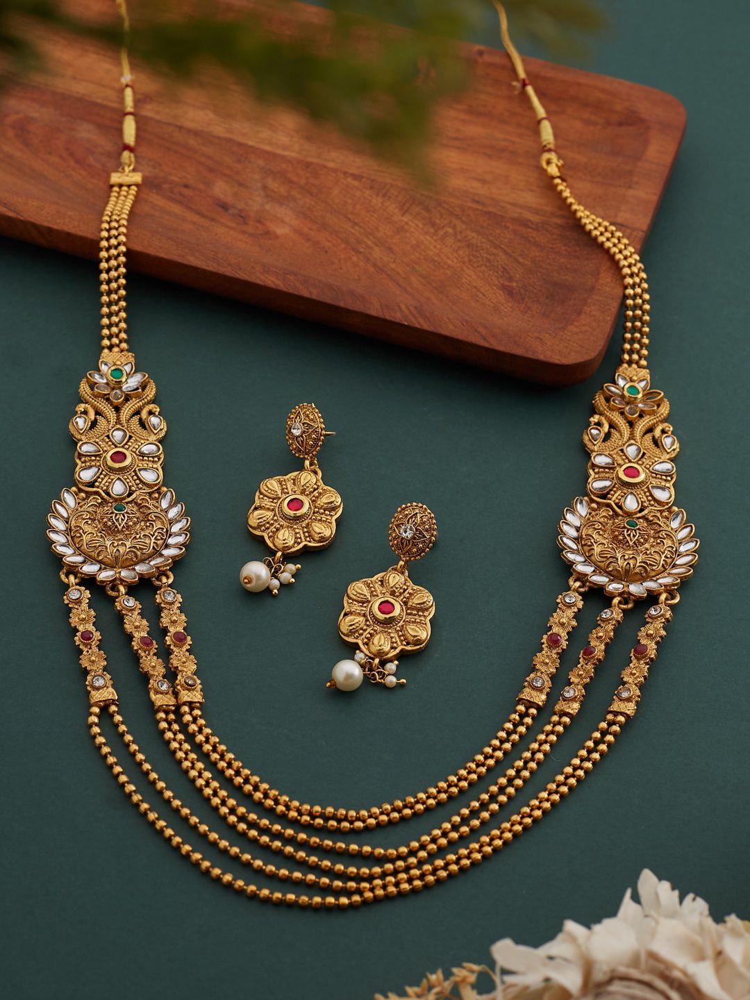 ATIBELLE Gold-Plated Stone-Studded Jewellery Set