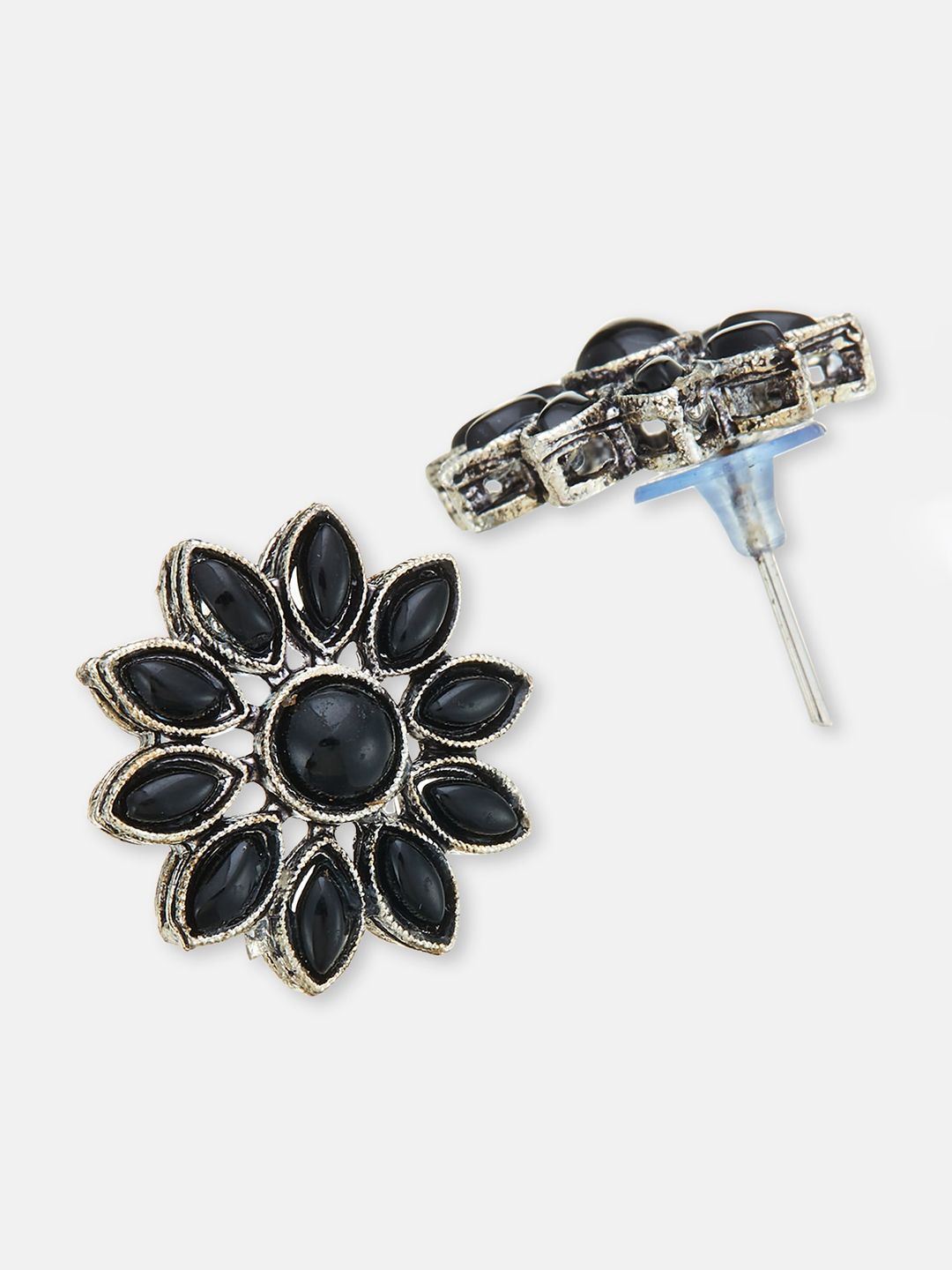 ATIBELLE Silver-Plated Floral Stone-Studded & Beaded Choker Necklace Set