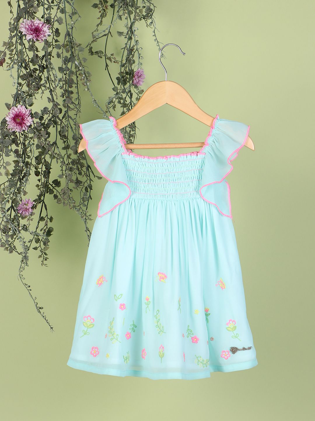 Nauti Nati Girls Floral Embroidered Georgette A-Line Dress-picture-24