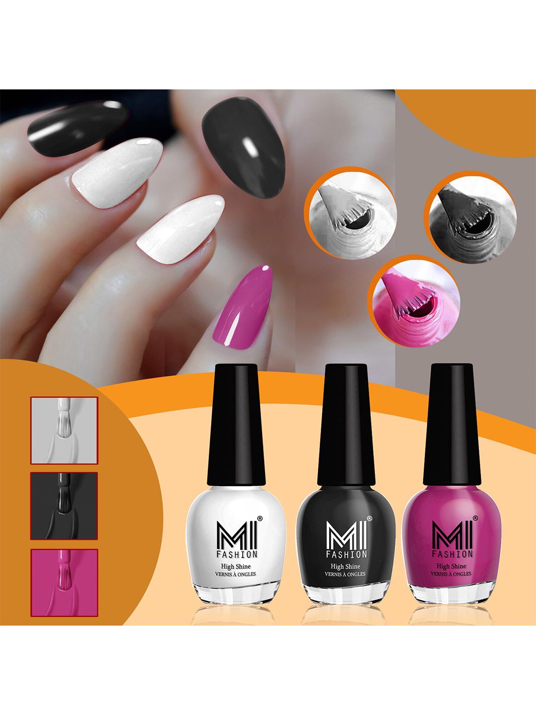 MI FASHION Set of 3 High Shine Long-Lasting Nail Lacquer 15 ml Each -Milky White 701 - Jet Black 703 - Light Wine 735-picture-39