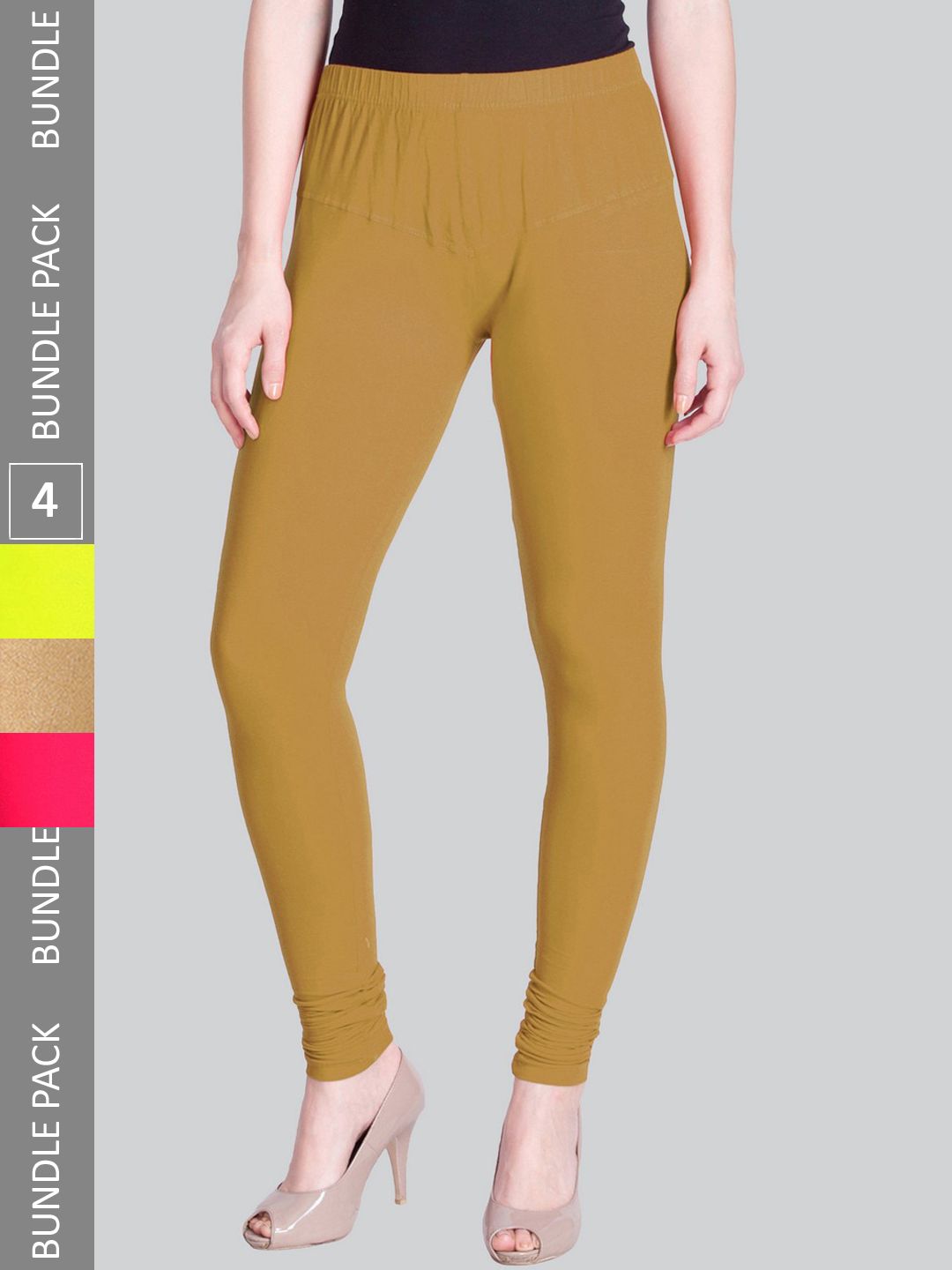 LYRA Women Pack Of 4 Churidar-Length Cotton Lycra Leggings-picture-43