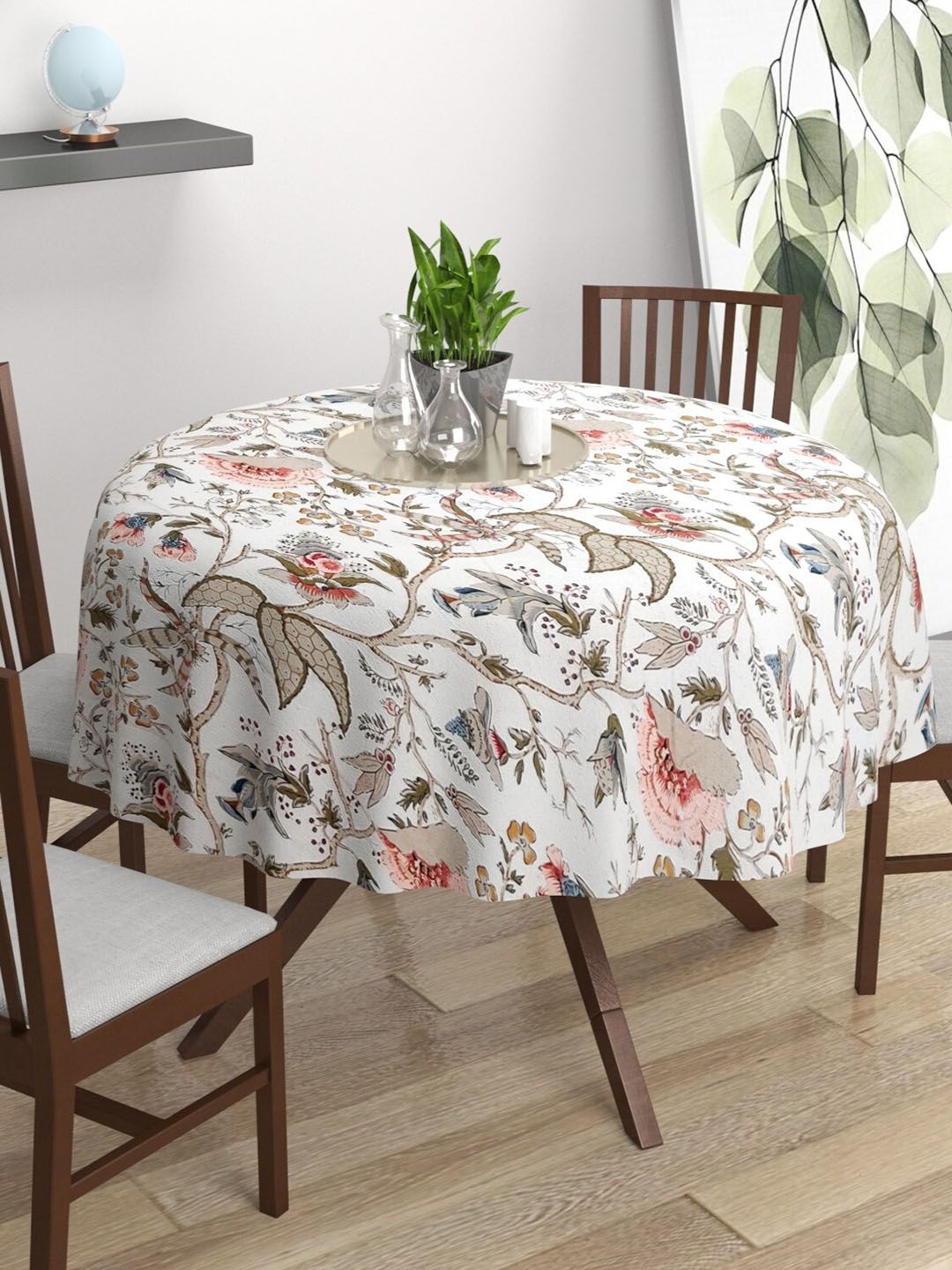 Trance Home Linen White Floral Printed Cotton 4-Seater Dining Table Cover-picture-36