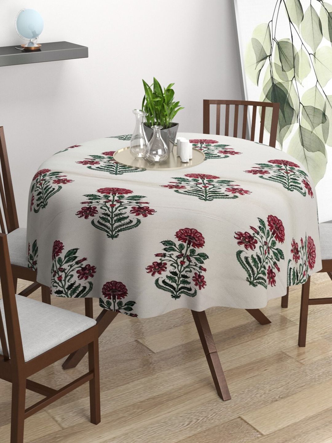 Trance Home Linen Red & Beige Printed Pure Cotton Circular Table Cloth-picture-41
