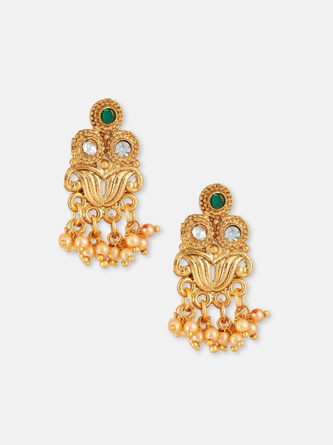 ATIBELLE Gold-Plated Stone Studded & Beaded Jewellery Set