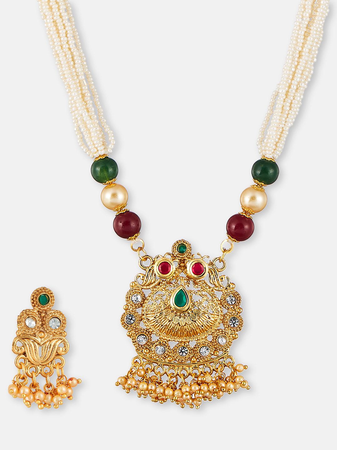 ATIBELLE Gold-Plated Stone Studded & Beaded Jewellery Set