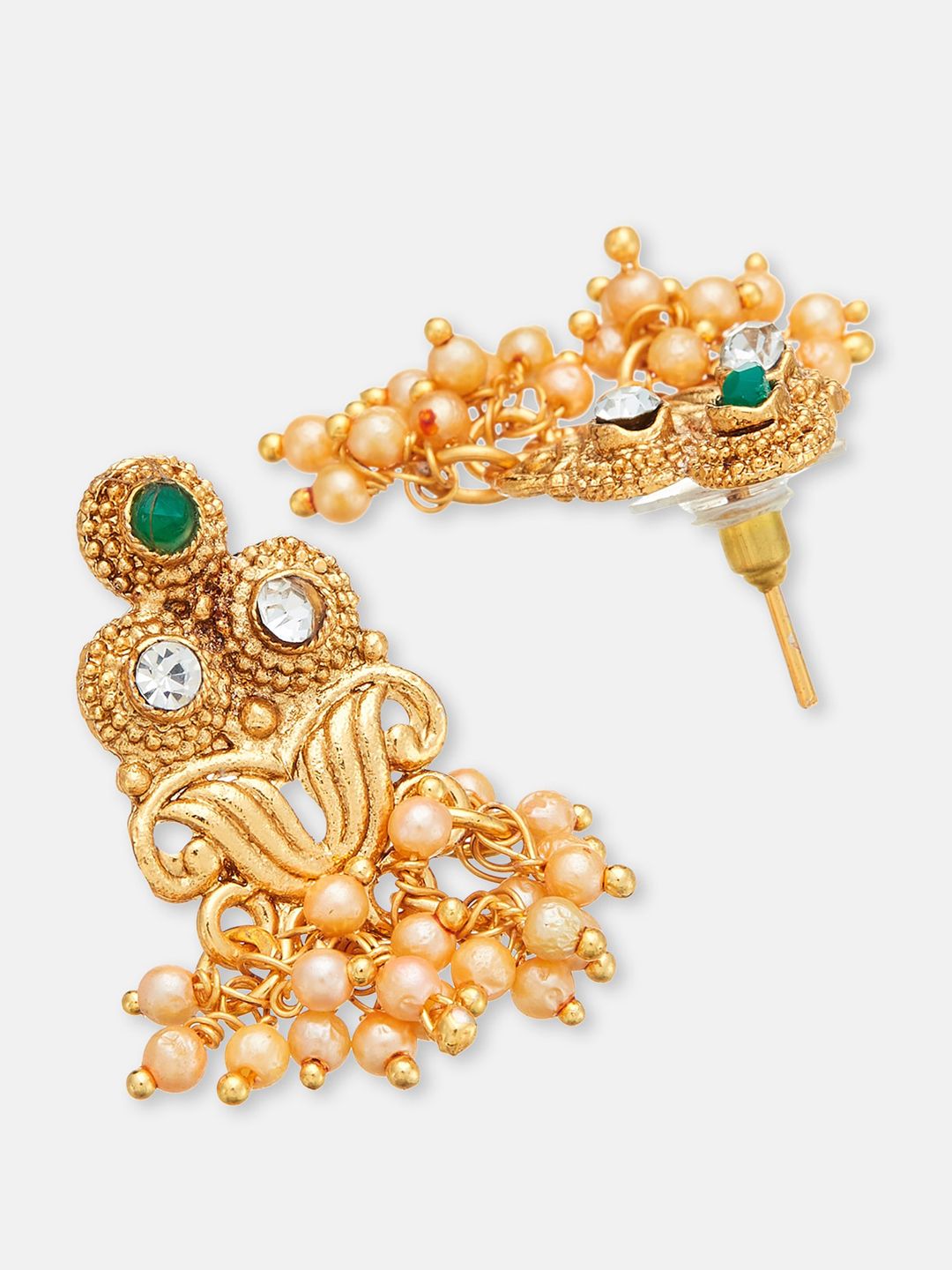 ATIBELLE Gold-Plated Stone Studded & Beaded Jewellery Set