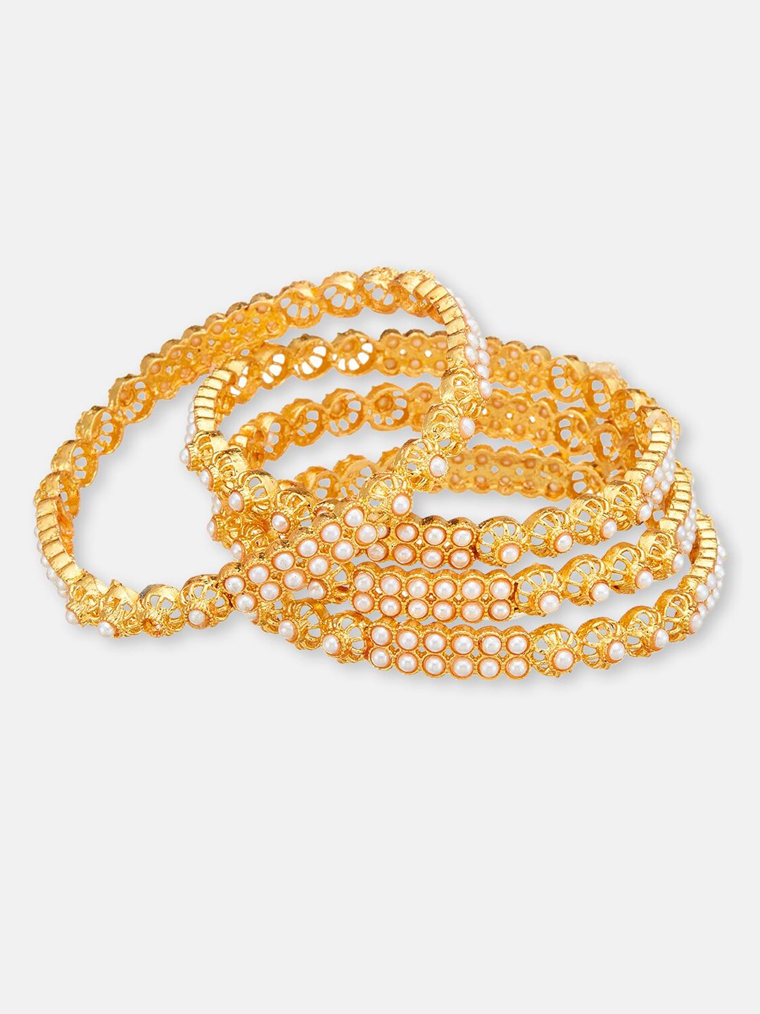 ATIBELLE Set Of 4 Gold-Plated Beaded Bangles