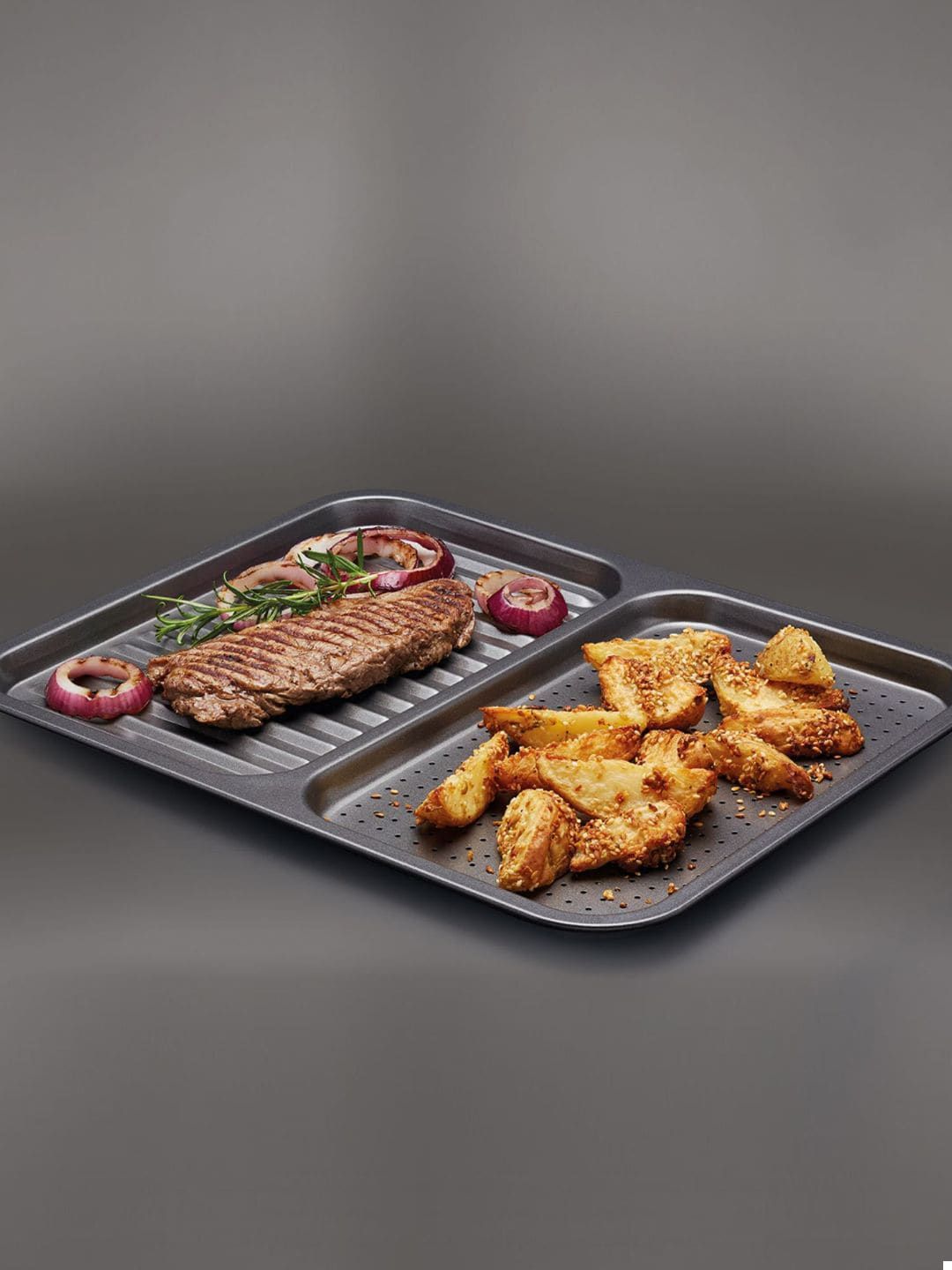 MasterClass Grey Textured Non-Stick 2 In 1 Divided Crisping Tray-image-6