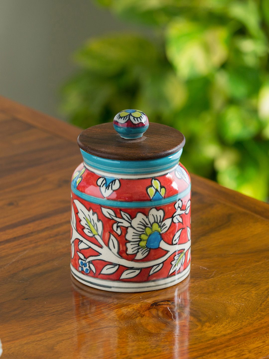 ExclusiveLane Red & White Printed Ceramic Storage Jar 410 ml-image-48
