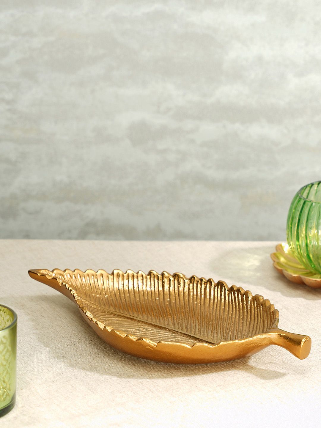 Pure Home and Living Gold-Toned Leaf Shaped Textured Aluminum Showpiece-picture-19