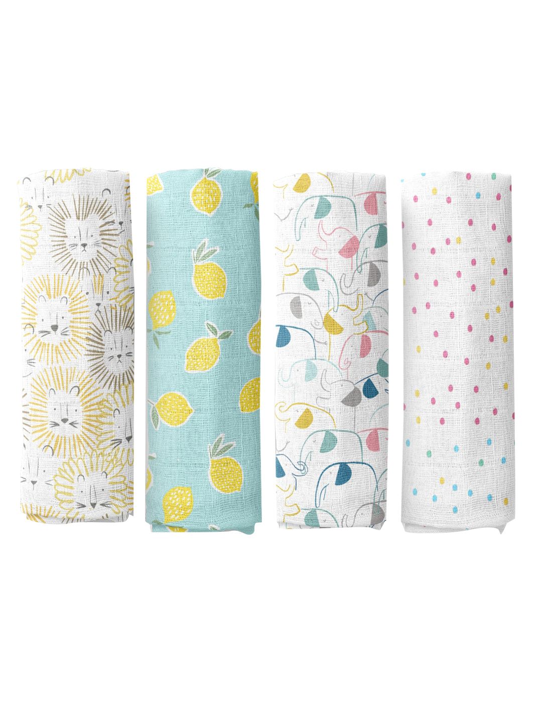 haus & kinder Infants Set of 4 Printed Pure Cotton Soft Muslin Swaddles & Wrappers