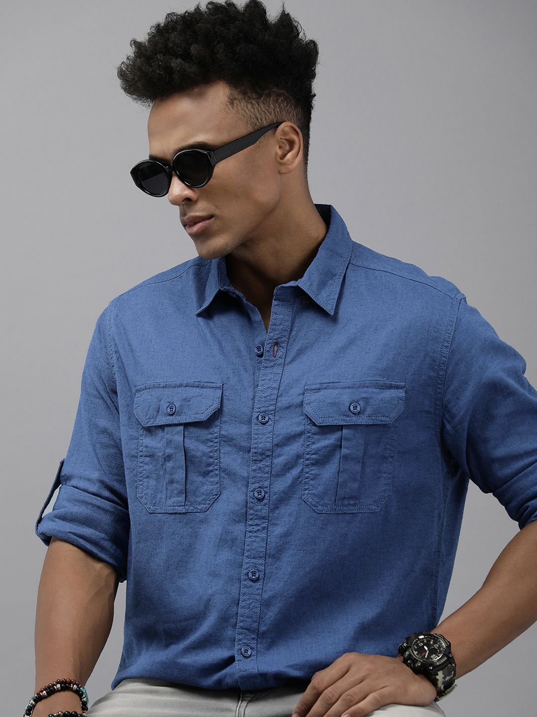 The Roadster Lifestyle Co. Men Linen Cotton Opaque Casual Shirt