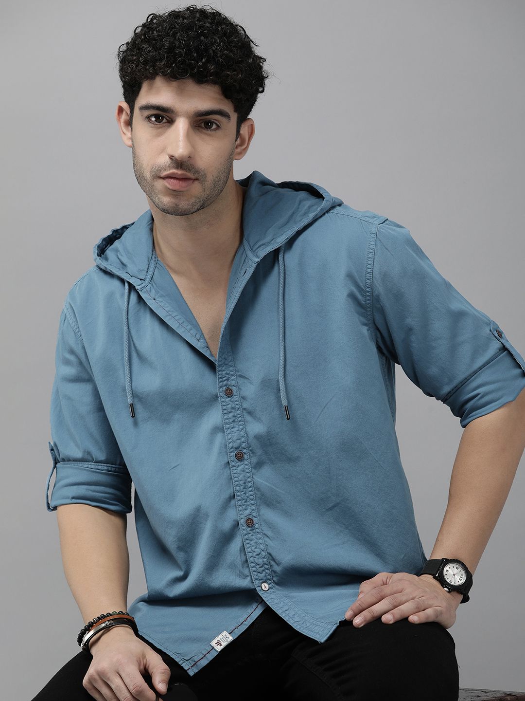 The Roadster Life Co. Solid Relaxed Fit Hooded Pure Cotton Casual Shirt-picture-57