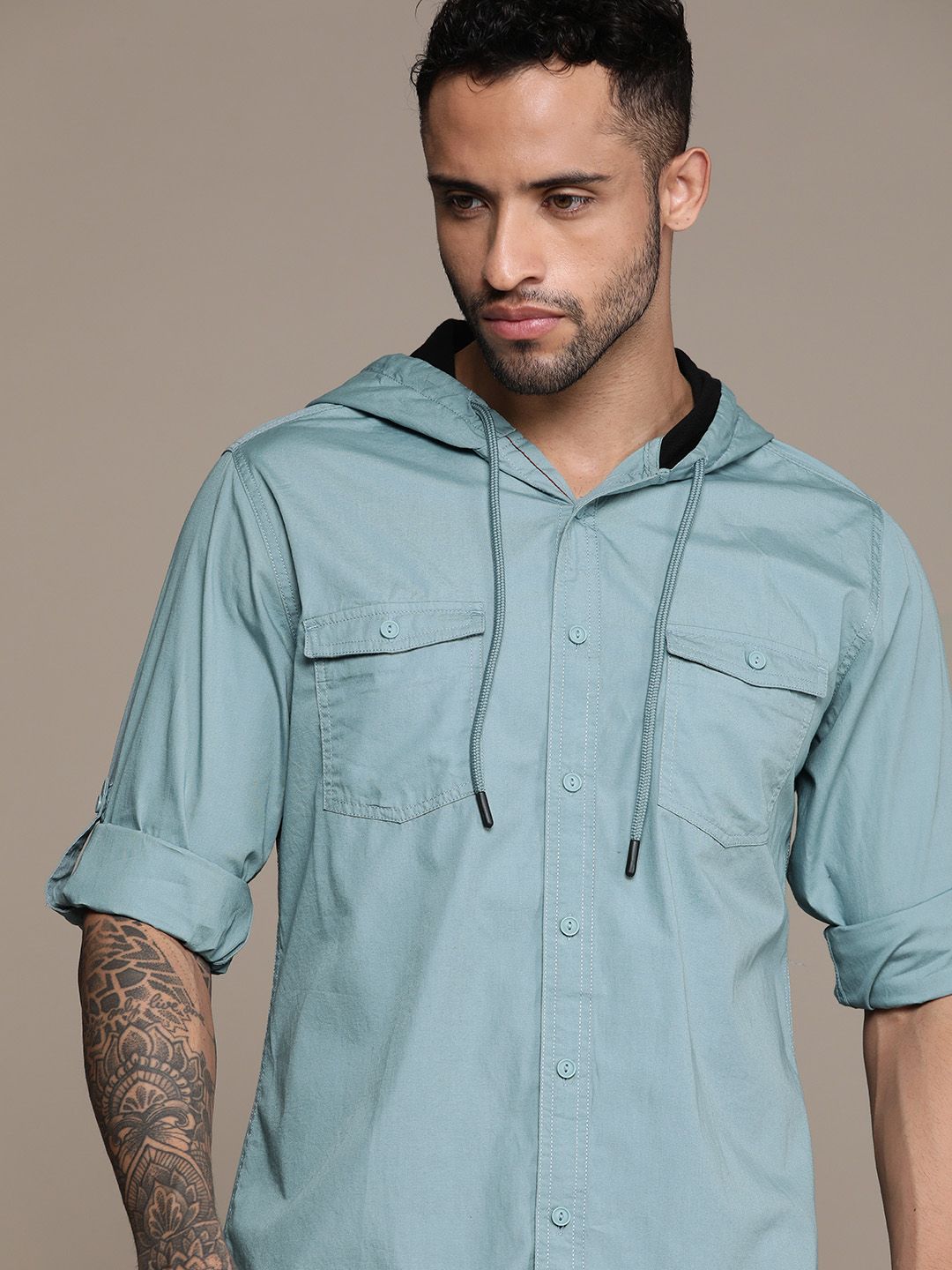 The Roadster Lifestyle Co. Cotton Hooded Casual Shirt