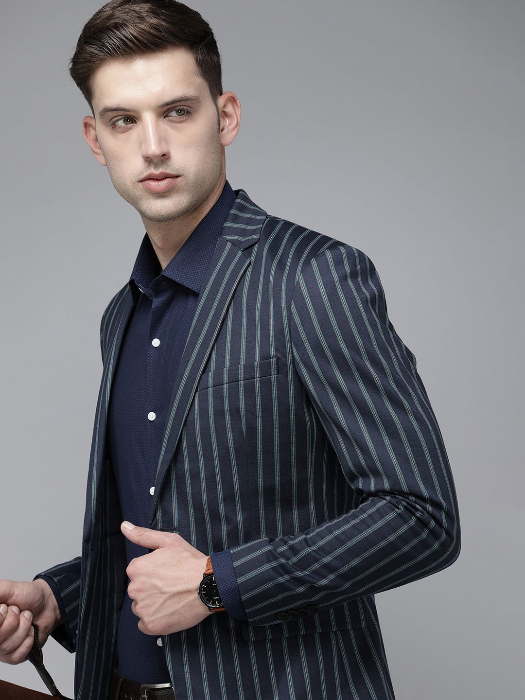 Park Avenue Striped Regular Fit Single-Breasted Formal Blazer-image-24