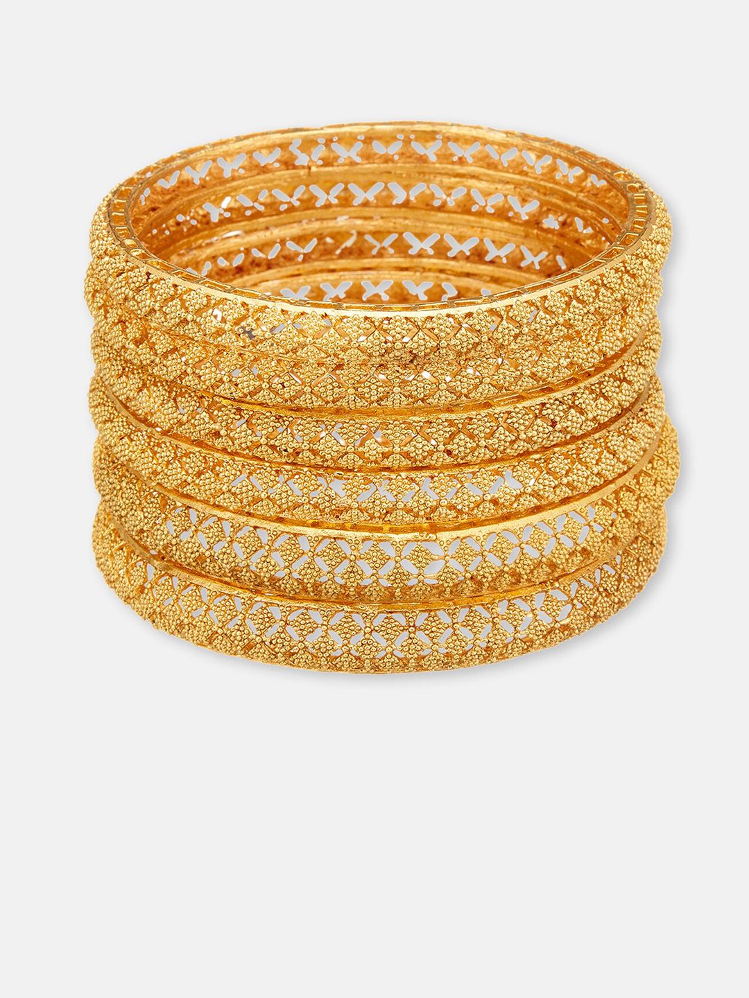 ATIBELLE Set Of 6 Gold-Plated Intricate Textured Design Bangles