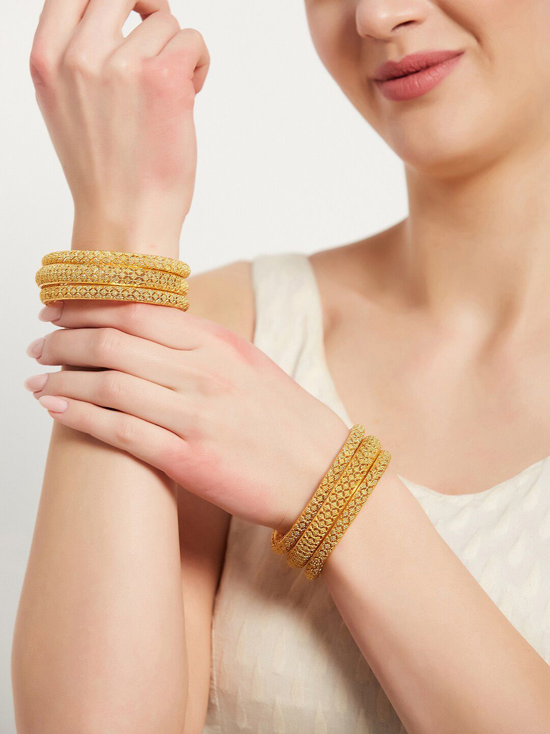 ATIBELLE Set Of 6 Gold-Plated Intricate Textured Design Bangles