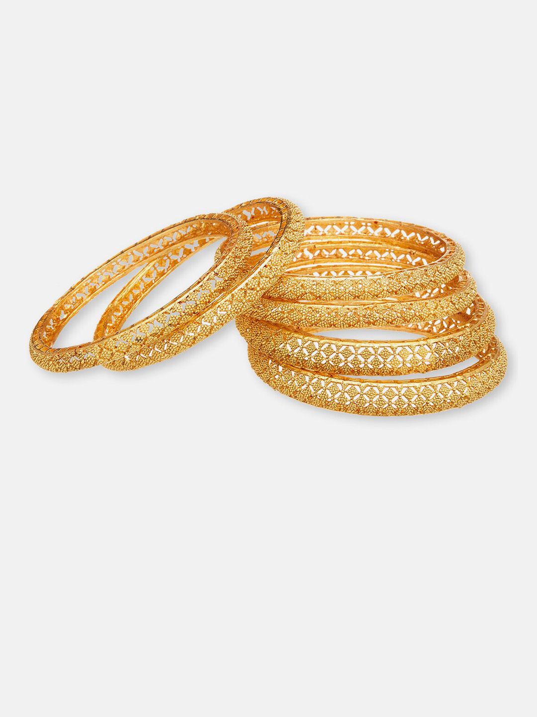 ATIBELLE Set Of 6 Gold-Plated Intricate Textured Design Bangles