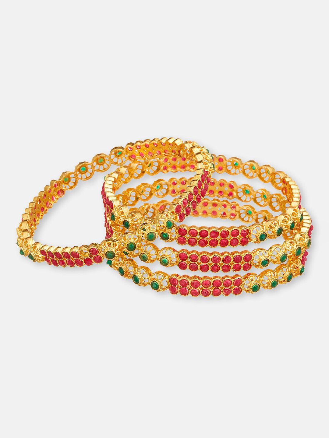 ATIBELLE Set Of 4 Gold-Plated Stones-Studded Bangles