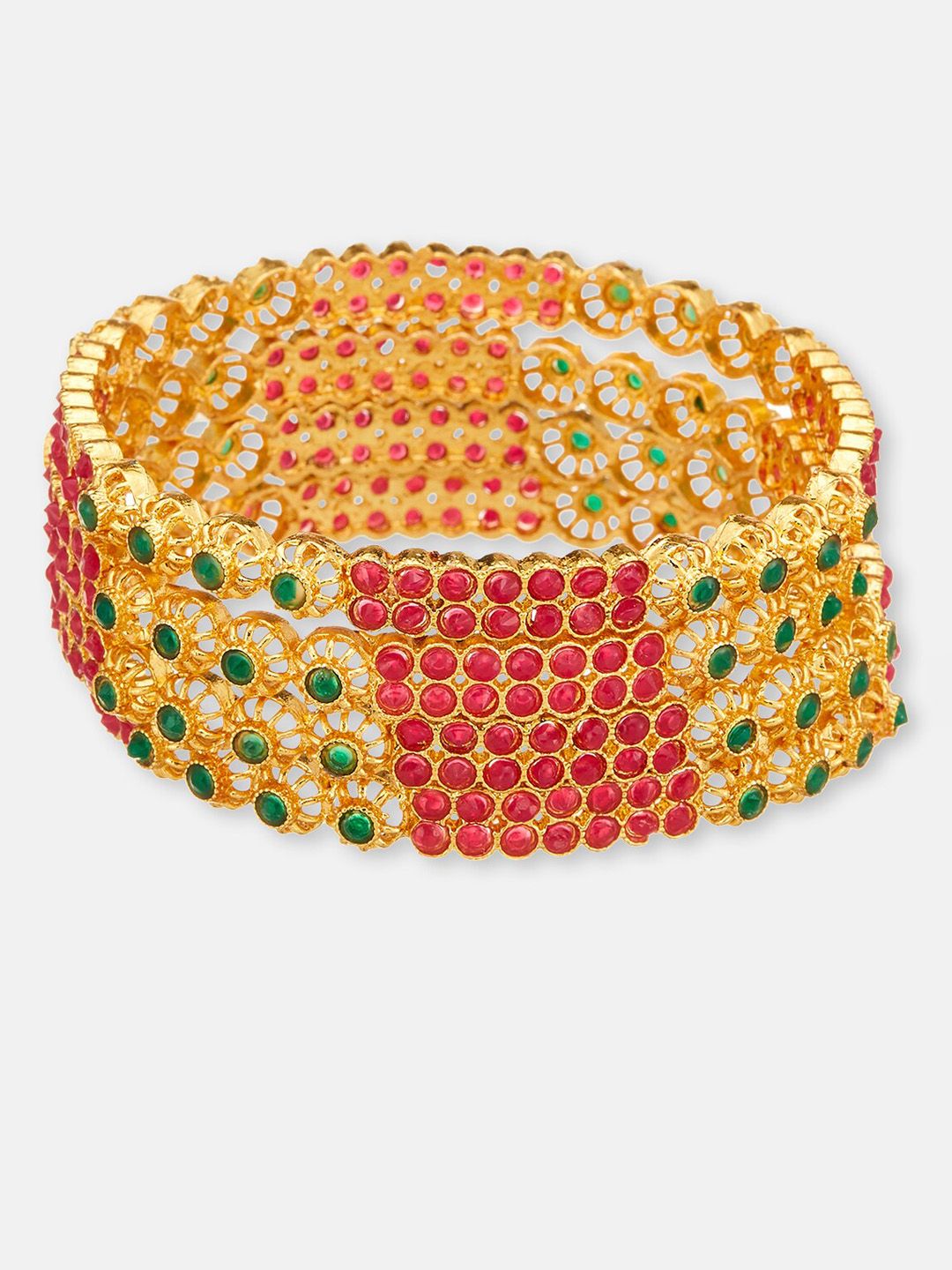 ATIBELLE Set Of 4 Gold-Plated Stones-Studded Bangles